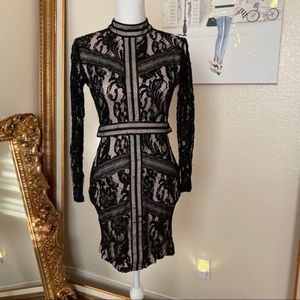 Black & Tan Sexy Backless Lace Cocktail Dress